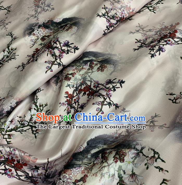 Chinese Traditional Mangnolia Design Pattern White Silk Fabric Cheongsam Mulberry Silk Drapery