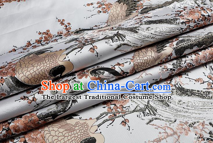 Chinese Traditional Orange Plum Crane Pattern Brocade Fabric Cheongsam Tapestry Drapery