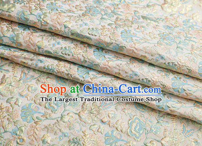Chinese Traditional Jacquard Flowers Pattern Beige Brocade Fabric Cheongsam Tapestry Drapery