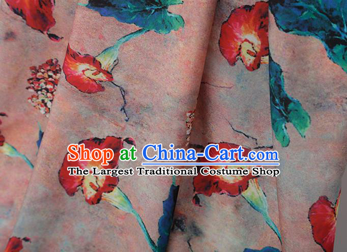 Chinese Traditional Morning Glory Design Pattern Pink Silk Fabric Cheongsam Mulberry Silk Drapery
