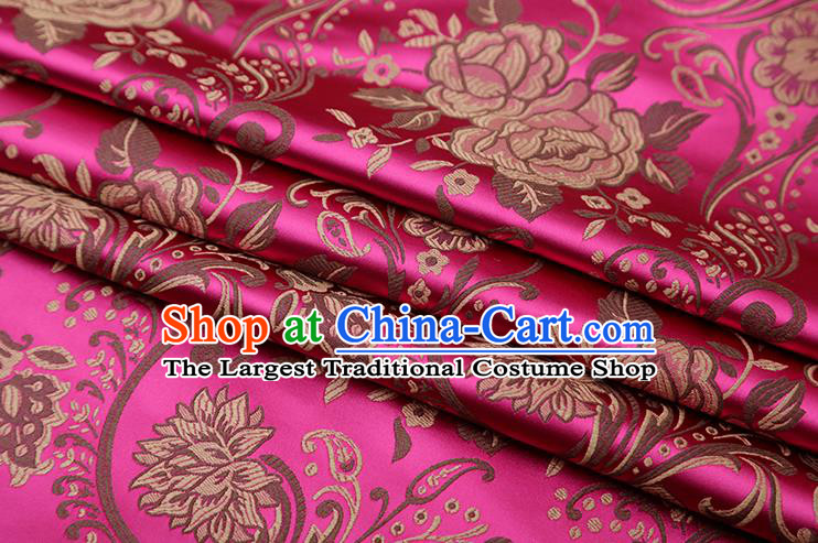 Chinese Traditional Twine Peony Lotus Pattern Rosy Brocade Fabric Cheongsam Tapestry Drapery