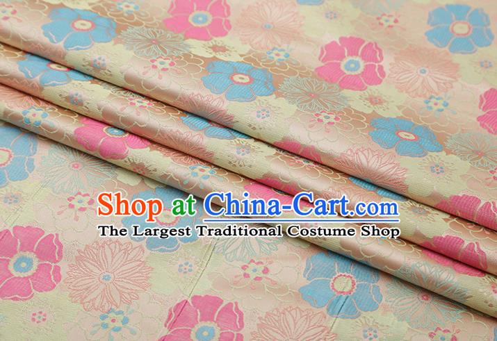 Chinese Traditional Lotus Leaf Pattern Beige Brocade Fabric Cheongsam Tapestry Drapery