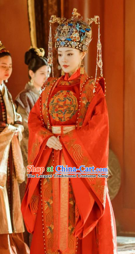 Chinese Drama Ancient Ming Dynasty Empress Hu Shanxiang Replica Costumes and Headdress Complete Set for Women