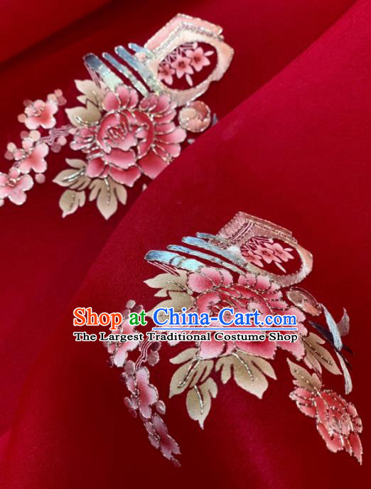 Chinese Classical Peony Pattern Design Red Silk Fabric Asian Traditional Hanfu Brocade Material