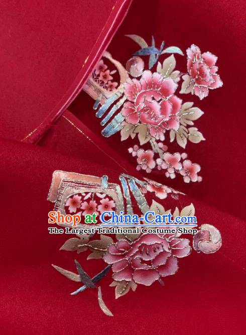 Chinese Classical Peony Pattern Design Red Silk Fabric Asian Traditional Hanfu Brocade Material