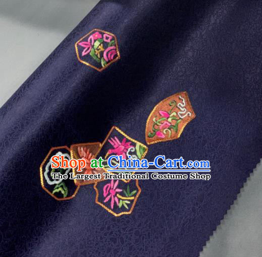 Chinese Classical Crane Pattern Design Navy Silk Fabric Asian Traditional Hanfu Brocade Material