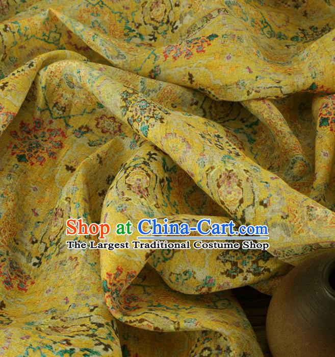 Chinese Traditional Begonia Design Pattern Yellow Ramie Fabric Cheongsam Ramee Drapery