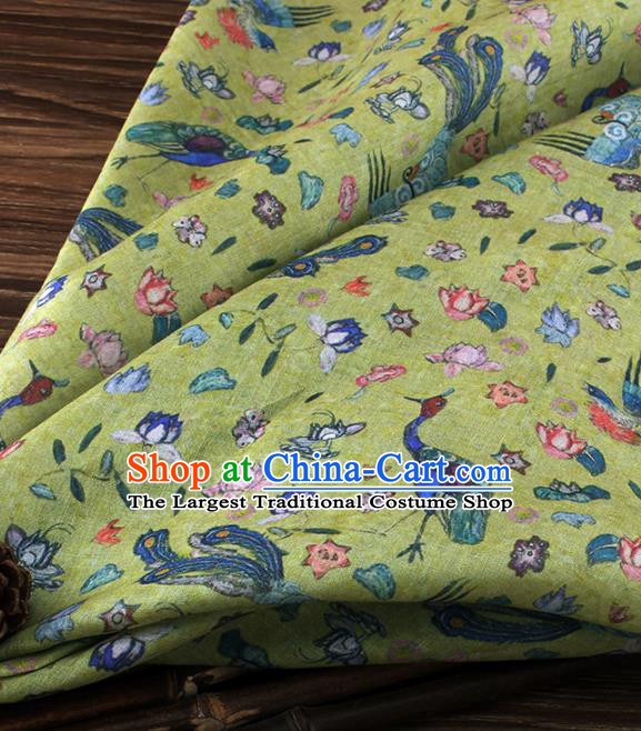 Chinese Traditional Phoenix Flowers Design Pattern Yellow Ramie Fabric Cheongsam Ramee Drapery