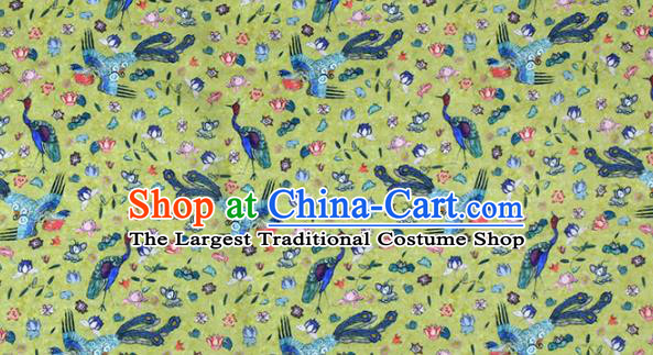 Chinese Traditional Phoenix Flowers Design Pattern Yellow Ramie Fabric Cheongsam Ramee Drapery