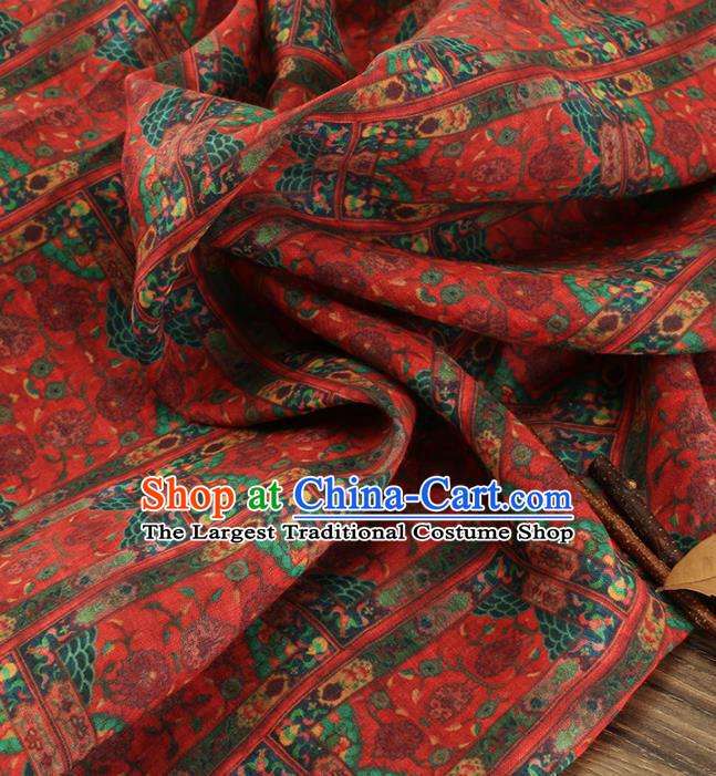 Chinese Traditional Geometric Design Pattern Red Ramie Fabric Cheongsam Ramee Drapery