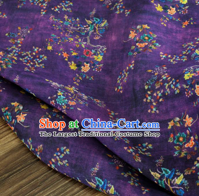 Chinese Traditional Flowers Design Pattern Purple Ramie Fabric Cheongsam Ramee Drapery