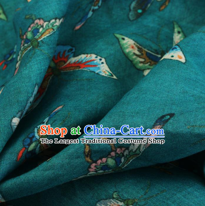 Chinese Traditional Butterfly Design Pattern Green Ramie Fabric Cheongsam Ramee Drapery