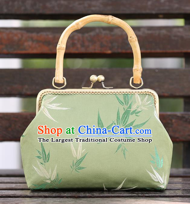 Chinese Traditional Bamboo Pattern Green Brocade Bag Handmade Cheongsam Handbag for Women