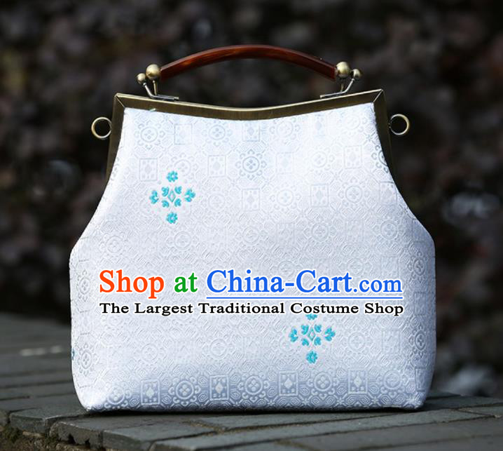 Chinese Traditional White Brocade High Bag Handmade Plum Pattern Cheongsam Handbag for Women
