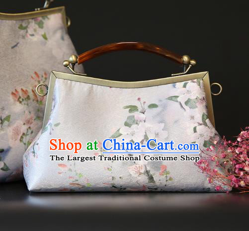 Chinese Traditional Sakura Pattern White Brocade Bag Handmade Cheongsam Silk Handbag for Women