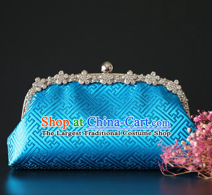 Chinese Traditional Pattern Blue Brocade Bag Handmade Cheongsam Silk Handbag for Women