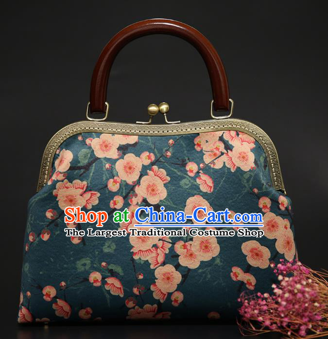 Chinese Traditional Plum Pattern Deep Green Brocade Bag Handmade Cheongsam Silk Handbag for Women