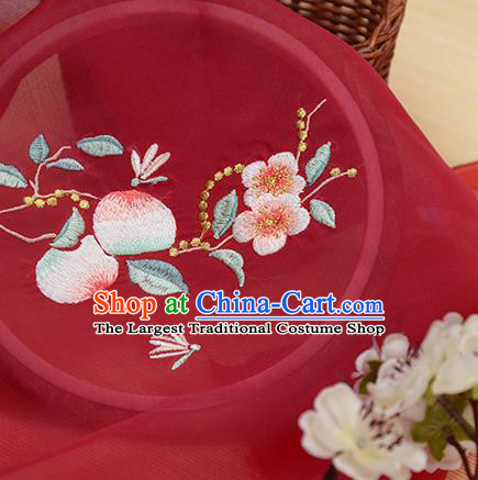 Chinese Traditional Embroidered Peach Flower Red Chiffon Applique Accessories Embroidery Patch