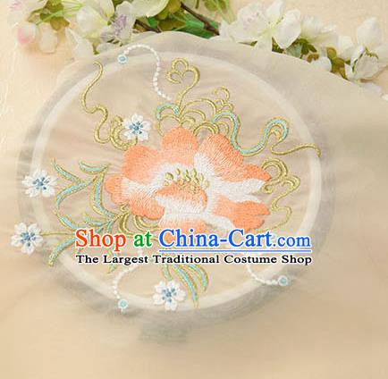 Chinese Traditional Embroidered Floral Beige Chiffon Applique Accessories Embroidery Patch