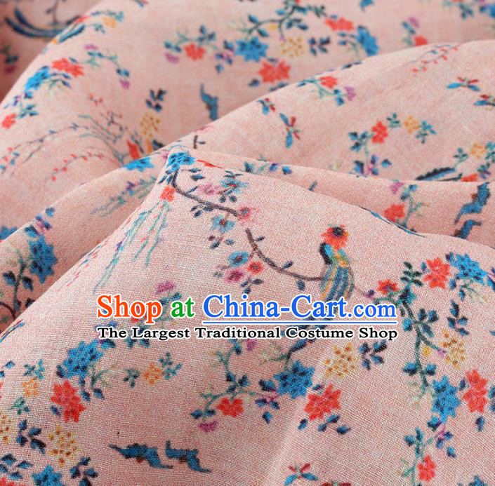 Chinese Traditional Flowers Birds Design Pattern Pink Ramie Fabric Cheongsam Ramee Drapery