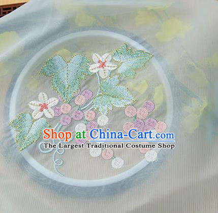 Chinese Traditional Embroidered Grape Leaf Light Blue Chiffon Applique Accessories Embroidery Patch