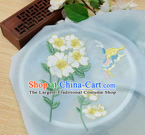 Chinese Traditional Embroidered Butterfly Flower Light Blue Chiffon Applique Accessories Embroidery Patch
