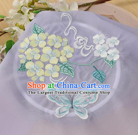 Chinese Traditional Embroidered Hydrangea Butterfly Lilac Chiffon Applique Accessories Embroidery Patch