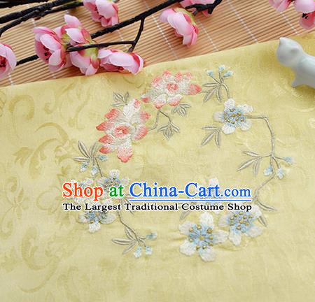Chinese Traditional Embroidered Plum Lotus Yellow Silk Applique Accessories Embroidery Patch