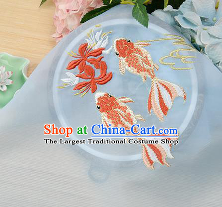 Chinese Traditional Embroidered Goldfish Light Blue Chiffon Applique Accessories Embroidery Patch