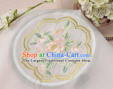 Chinese Traditional Embroidered Peony White Chiffon Applique Accessories Embroidery Patch