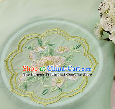 Chinese Traditional Embroidered Peony Light Green Chiffon Applique Accessories Embroidery Patch