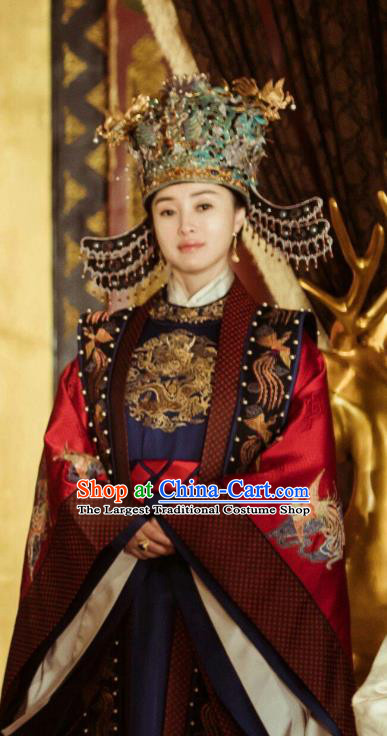 Chinese Ancient Crown Princess Embroidered Dress Drama Empress of the Ming Dynasty Dauphine Replica Costumes and Headpiece for Women