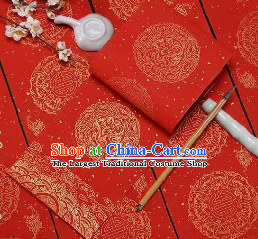 Chinese Traditional Dragon Pattern Calligraphy Red Art Paper Handmade New Year Couplet Writing Xuan Paper