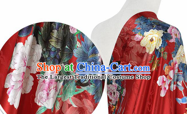 Chinese Classical Peony Pattern Design Red Silk Fabric Asian Traditional Hanfu Mulberry Silk Material