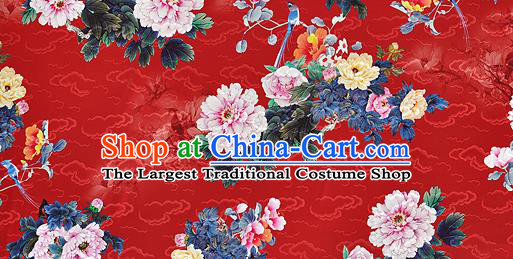 Chinese Classical Peony Pattern Design Red Silk Fabric Asian Traditional Hanfu Mulberry Silk Material