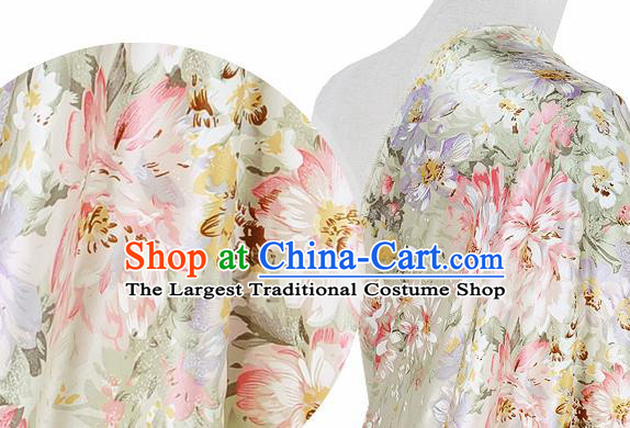 Chinese Classical Flower Pattern Design Light Yellow Silk Fabric Asian Traditional Hanfu Mulberry Silk Material