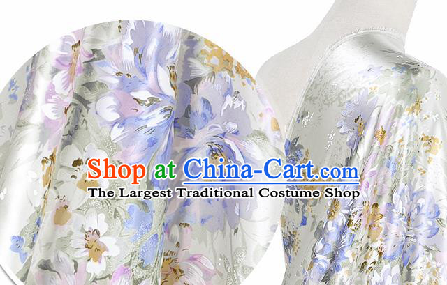 Chinese Classical Flower Pattern Design Light Green Silk Fabric Asian Traditional Hanfu Mulberry Silk Material