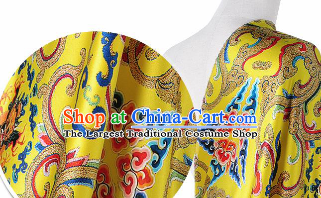 Chinese Classical Dragon Lotus Pattern Design Yellow Silk Fabric Asian Traditional Hanfu Mulberry Silk Material