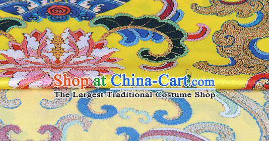 Chinese Classical Dragon Lotus Pattern Design Yellow Silk Fabric Asian Traditional Hanfu Mulberry Silk Material