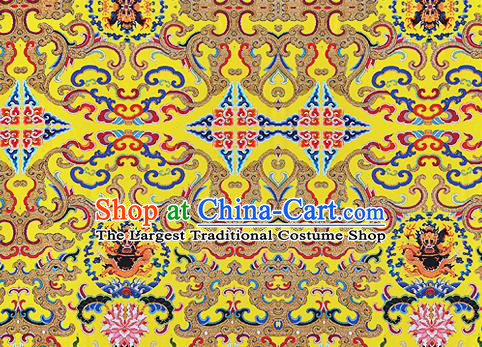 Chinese Classical Dragon Lotus Pattern Design Yellow Silk Fabric Asian Traditional Hanfu Mulberry Silk Material