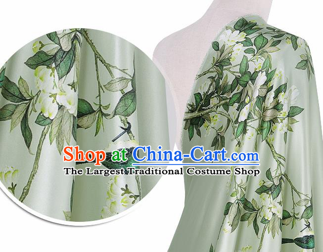 Chinese Classical Pear Flowers Pattern Design Light Green Silk Fabric Asian Traditional Hanfu Mulberry Silk Material