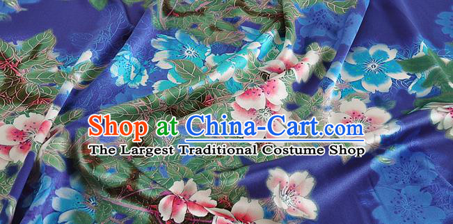 Chinese Classical Peach Blossom Pattern Design Royalblue Silk Fabric Asian Traditional Hanfu Mulberry Silk Material
