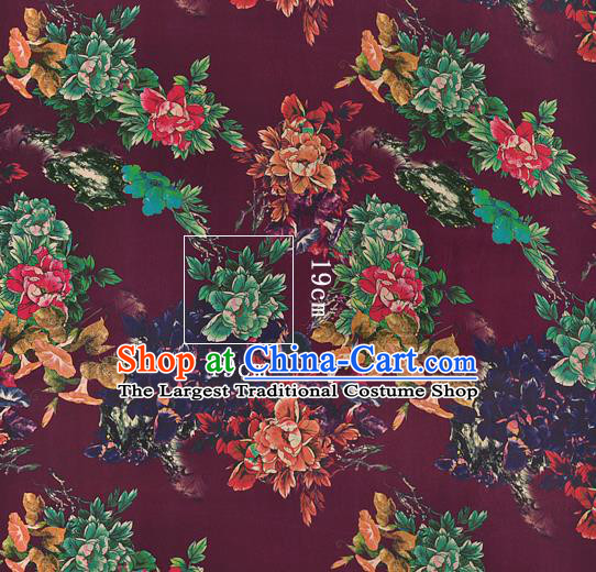 Chinese Classical Peony Pattern Design Purple Silk Fabric Asian Traditional Hanfu Mulberry Silk Material