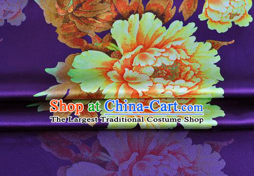 Chinese Classical Peony Flowers Pattern Design Purple Silk Fabric Asian Traditional Hanfu Mulberry Silk Material