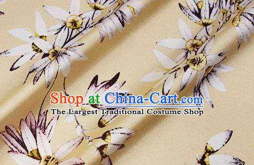 Chinese Classical Flowers Pattern Design Light Yellow Silk Fabric Asian Traditional Hanfu Mulberry Silk Material