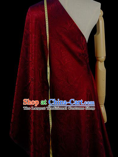 Chinese Classical Pteris Pattern Design Dark Red Silk Fabric Asian Traditional Hanfu Mulberry Silk Material