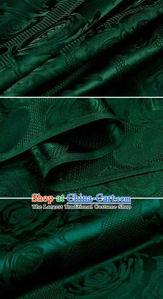 Chinese Classical Roses Pattern Design Deep Green Silk Fabric Asian Traditional Hanfu Mulberry Silk Material