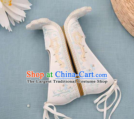 Chinese Beige Hanfu Shoes Women Shoes Opera Shoes Embroidered Shoes Princess Shoes