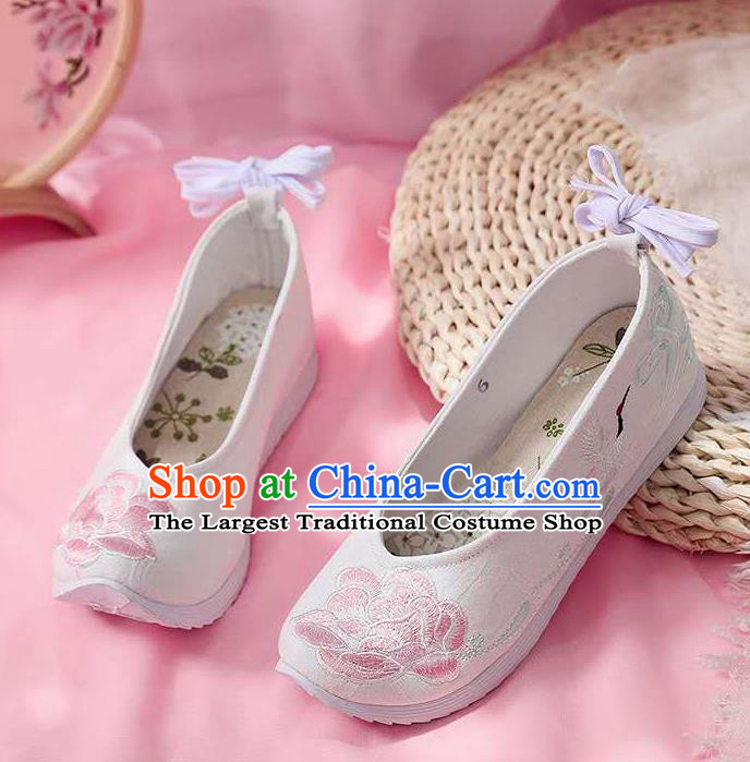 Chinese Embroidered Peony White Shoes Hanfu Shoes Women Shoes Opera Shoes Princess Shoes