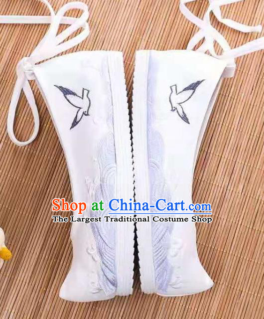 Chinese Embroidered Sea Gull White Shoes Hanfu Shoes Women Shoes Opera Shoes Princess Shoes
